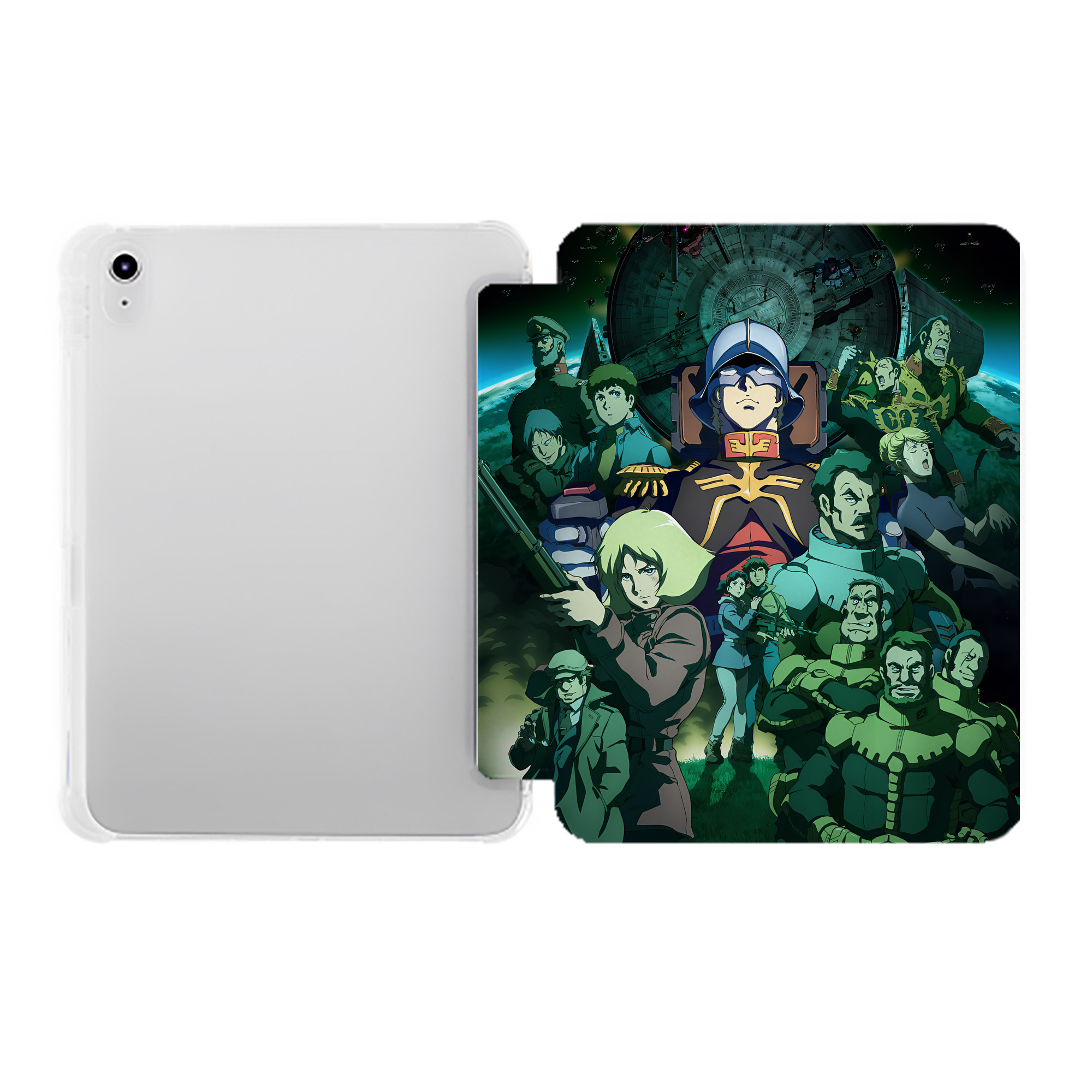 （画像用） 機動戦士ガンダム Mobile Suit Gundam IPad ケース ペン収納付き 三つ折りスタンド PUレザー×シリコン 対応機種9.5/10.5/10.9インチ